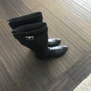 Calvin Klein Black Leather Knee-High Riding Boots